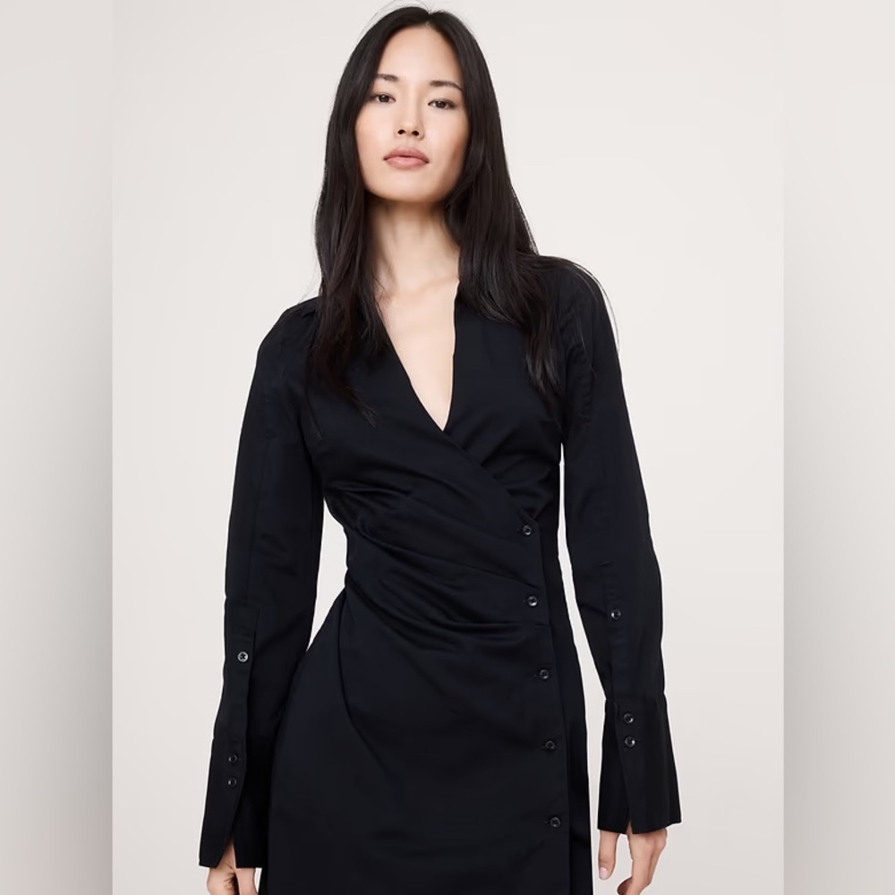 NWT! BANANA REPUBLIC STRETCH-COTTON RUCHED MINI SHIRT DRESS - 🏕️